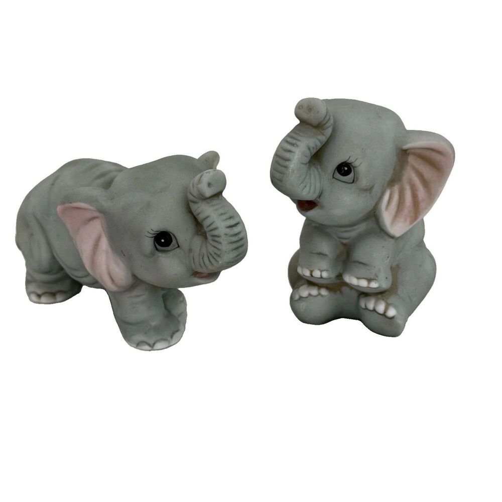 Vtg Homco Ceramic Baby Elephant Sitting Up Standing Figurines Whimsical Set 2